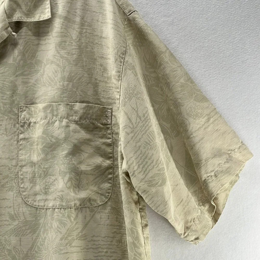 Tommy Bahama Hawaiian Shirt Mens Size Large Floral Jacquard Textured Silk Beige - Picture 4 of 10